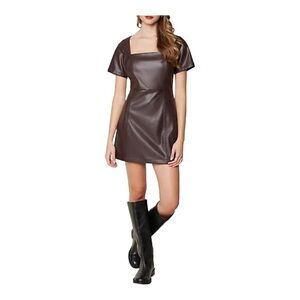 Lost   Wander Cold Brew Faux Leather Mini Dress
